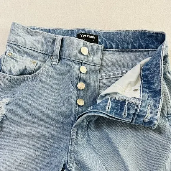 Playboy by PacSun Size 23 Eco Super Distressed High Waisted Baggy Jeans - Picture 9 of 15